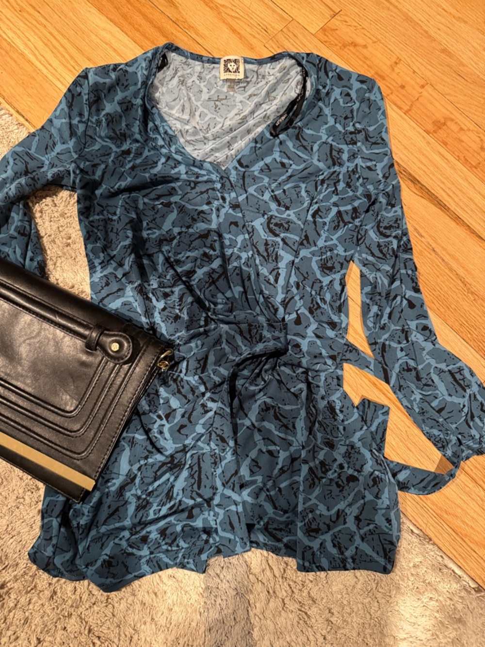 Blue Patterned Wrap Blouse